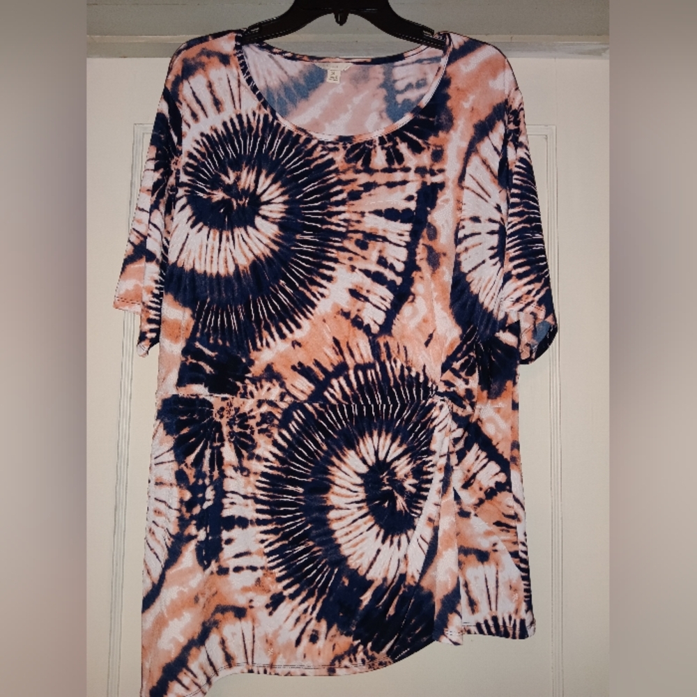Cato Tie-Dye Spiral Textured Blouse Size XL